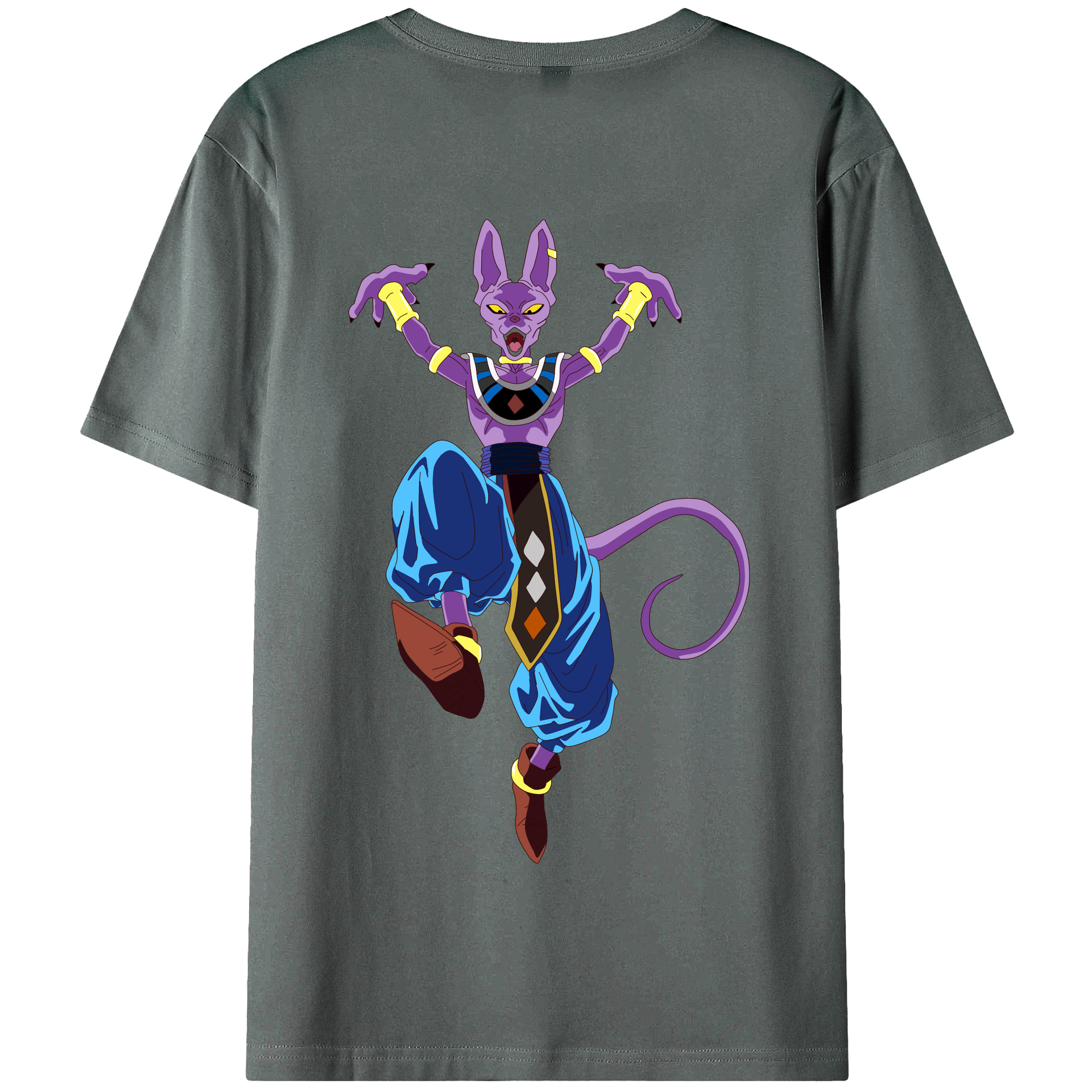 （画像用） ドラゴンボール ビルス 破壊神ビルス DRAGON BALL Beerus Birusu 綿100％半袖Tシャツ（背面プリント）